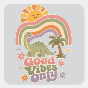 Adesivo Quadrado Dinossauro Apenas Boas Vibrações Retro Boho Dino