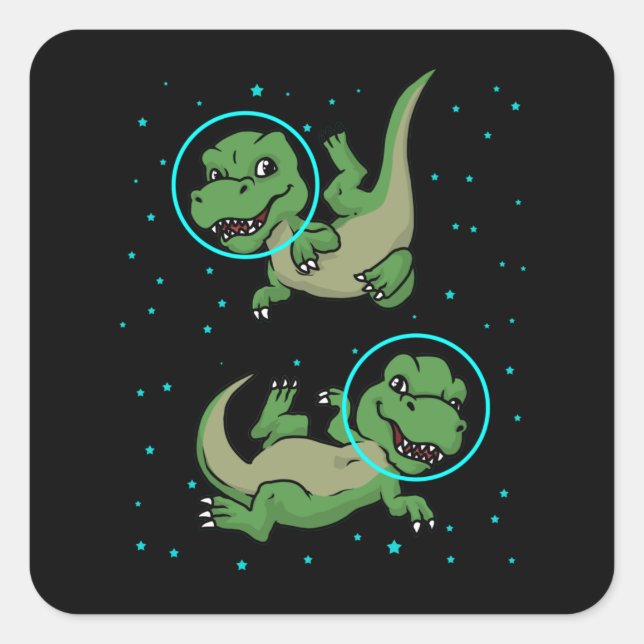 Adesivo Quadrado Dinossauro Astronauta Presente Crianças TRex Dinos (Frente)
