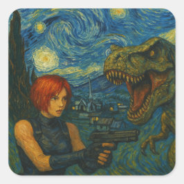 Adesivo Quadrado Dinossauro Batalha Starry Night Sticker