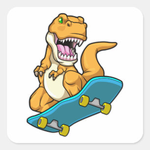 Adesivo Quadrado Dinossauro como Patinador com skate