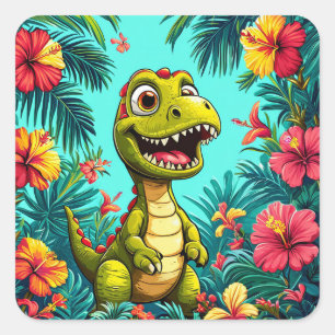 Adesivo Quadrado Dinossauro de Desenho Animado Selva Tropical 🌴 Di