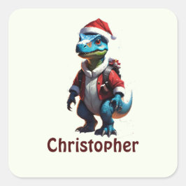 Adesivo Quadrado Dinossauro de Natal Azul