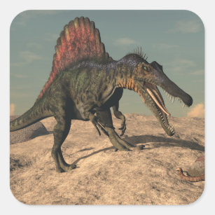 Adesivo Quadrado Dinossauro de Spinosaurus que caça um cobra