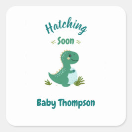 Adesivo Quadrado Dinossauro Editável Chá Bebê Atacando em breve