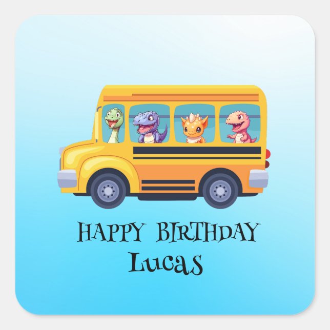 Adesivo Quadrado Dinossauro Engraçado De Volta Ao Aniversário Do Ôn (Frente)