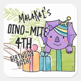 Adesivo Quadrado Dinossauro Festa de aniversário de Dino-Mite Kid