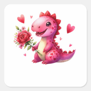 Adesivo Quadrado dinossauro fofo do dia dos namorados