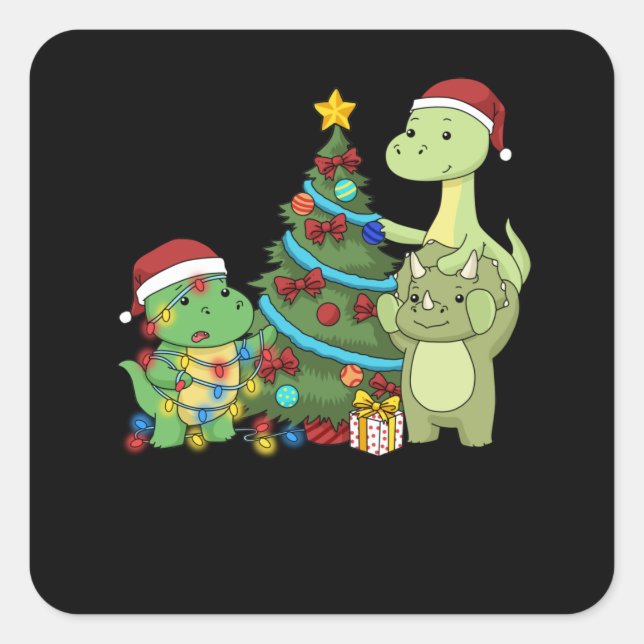 Adesivo Quadrado Dinossauro Natal Crianças Árvore de Natal Dinossau (Frente)