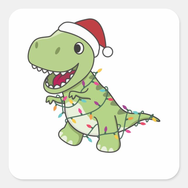 Adesivo Quadrado Dinossauro Natal Neve Inverno T-Rex Dino (Frente)