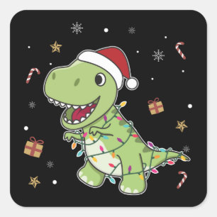 Adesivo Quadrado Dinossauro Natal Neve Inverno T-Rex Dino Square S