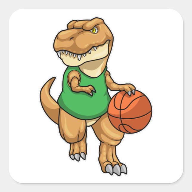 Adesivo Quadrado Dinossauro no Esporte com Basquete (Frente)