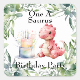 Adesivo Quadrado Dinossauro Pintado Vermelho Um A Festa de aniversá