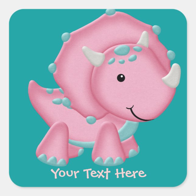 Adesivo Quadrado Dinossauro Rosa (personalizável) (Frente)