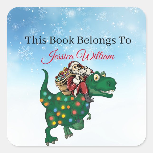 Adesivo Quadrado Dinossauro, Rótulo Personalizado do Livro para Liv (Frente)