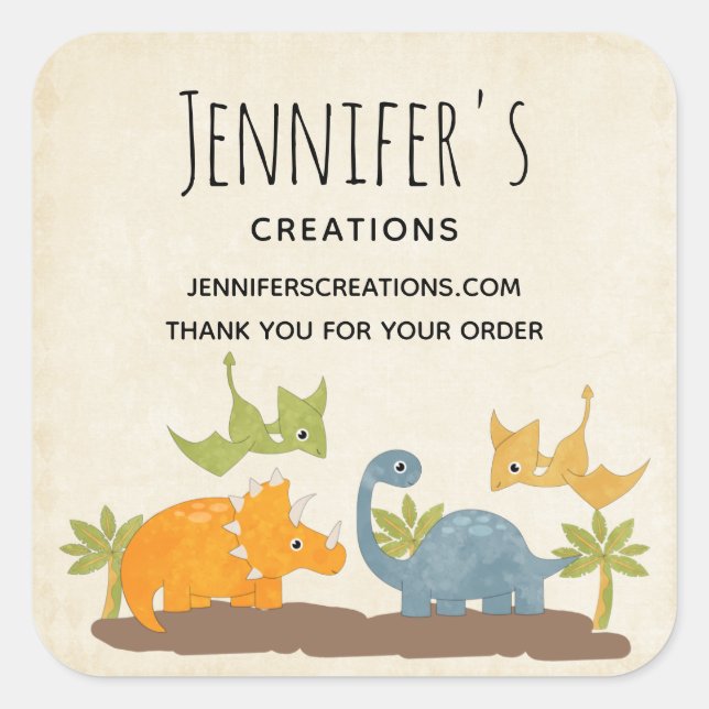 Adesivo Quadrado Dinossauros Cons Negócios Pré-Históricos da Vida S (Frente)
