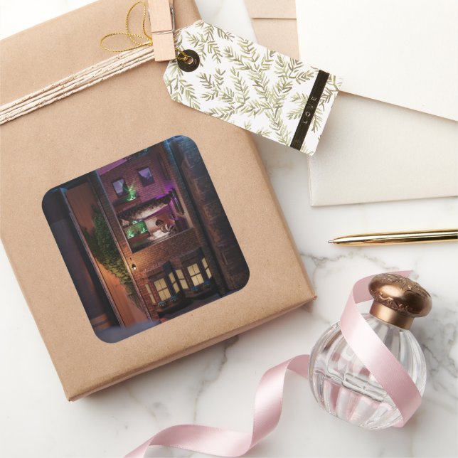 Adesivo Quadrado Diorama do livro miniatura - lendo lá em cima (Presentear)