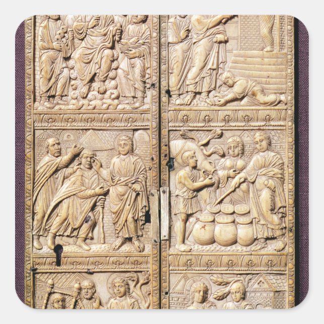 Adesivo Quadrado Díptico mostrando os milagres do Cristo (Frente)