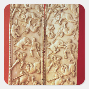 Adesivo Quadrado Diptych com uma cena de caça de leão