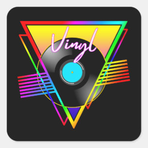Adesivo Quadrado Disco de Música em Vinil Colorido Arco-Íris Retro