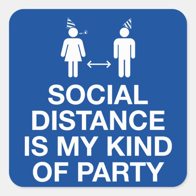 Adesivo Quadrado Distância social é o meu tipo de partido (Frente)