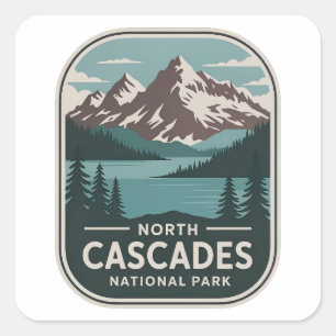 Adesivo Quadrado Distintivo Vintage do Parque Nacional North Cascad