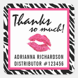 Adesivo Quadrado Distribuidor de Lipstick Zebra Kiss Obrigado Rótul