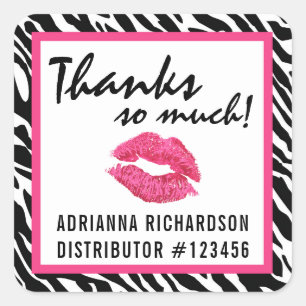 Adesivo Quadrado Distribuidor de Lipstick Zebra Kiss Obrigado Rótul