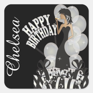 Adesivo Quadrado Diva Birthday Girl   Personalizar   Branco