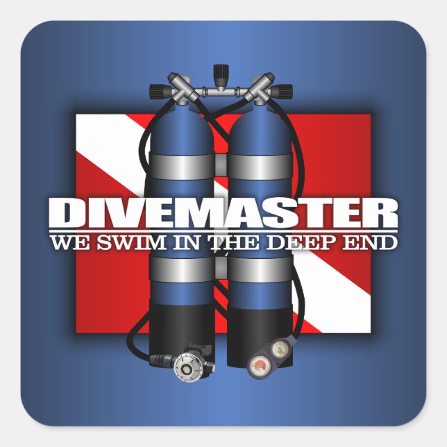 Adesivo Quadrado Divemaster (Tanques Scuba) (Frente)