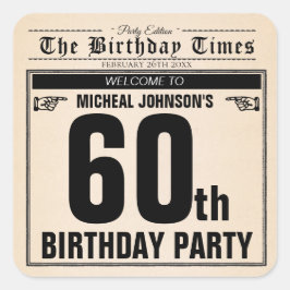 Adesivo Quadrado Diversão 60º aniversário - Jornal de Vintage Perso