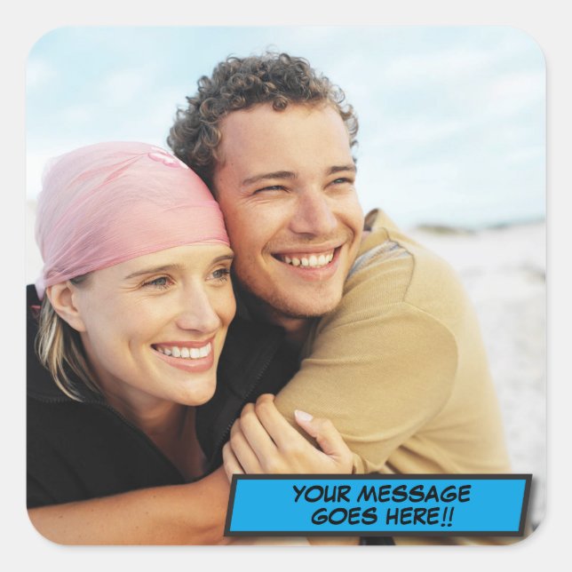 Adesivo Quadrado Diversão de Foto Personalizada Moderna (Frente)