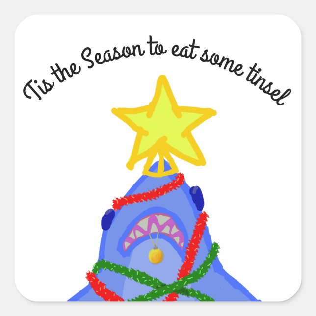 Adesivo Quadrado Diversão de Natal de Tubarão (Frente)