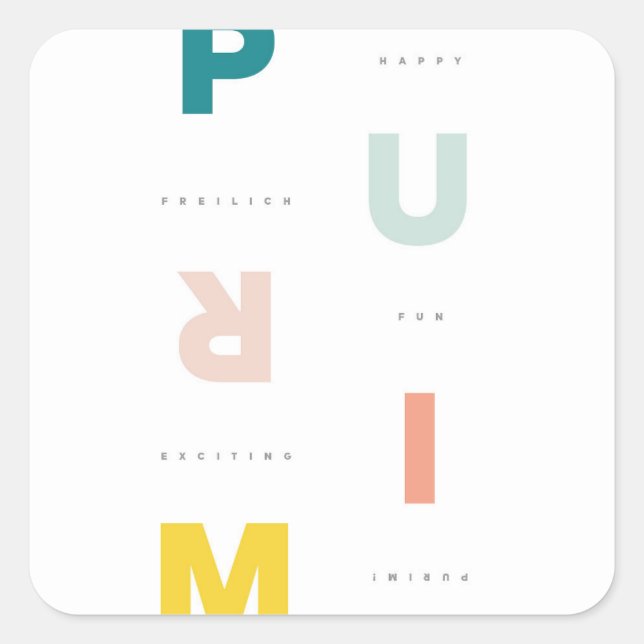 Adesivo Quadrado Diversão Feliz Purim Pastels (Frente)