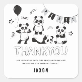 Adesivo Quadrado Diversão Panda Moderno Agradecimento Crianças Aniv