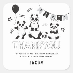 Adesivo Quadrado Diversão Panda Moderno Agradecimento Crianças Aniv