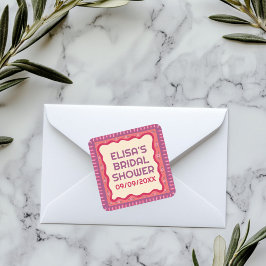 Adesivo Quadrado Diversão Retro Boho Festa de Noiva Feita à Mão PER