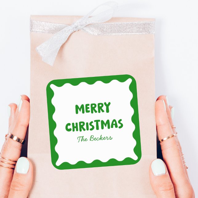 Adesivo Quadrado Diversão Retro Wavy Green Trendy Natal Personaliza (Criador carregado)