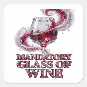 Adesivo Quadrado Diversão Rosa COPO DE VINHO OBRIGATÓRIO Estilo Vin