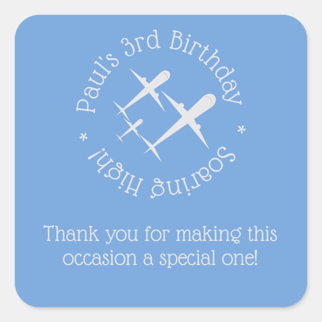 Adesivo Quadrado Divertido, Elegante Personalizado Três Aviões em A (Frente)