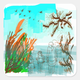 Adesivo Quadrado Divertimento com a vovó Contemporânea de Vista Ext