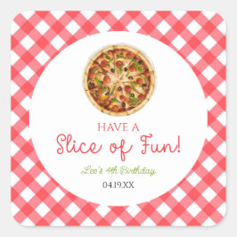 Adesivo Quadrado Divirta-Se! Festa de aniversário de pizza