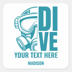 Adesivo Quadrado Divisor de Scuba de Nome e Local Personalizado