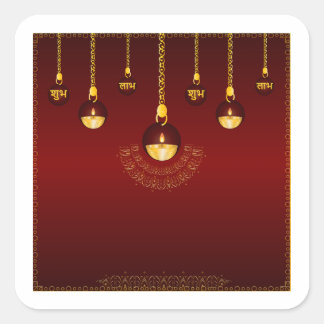 Adesivo Quadrado Diwali Diya Di Shubh Labh Dourada