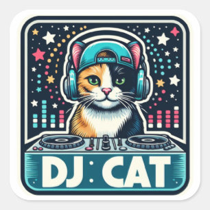Adesivo Quadrado DJ Cat