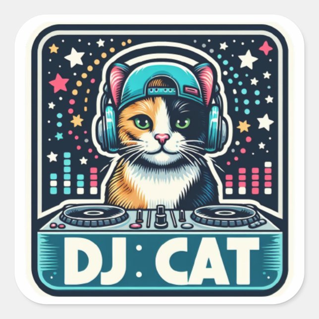 Adesivo Quadrado DJ Cat (Frente)