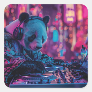 Adesivo Quadrado DJ Panda com fones de ouvido