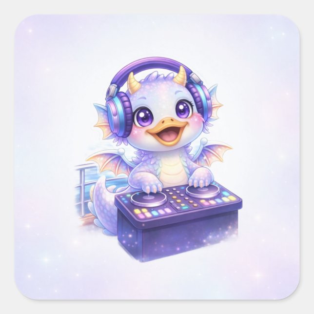 Adesivo Quadrado do DJ Dragon Fofo (Frente)