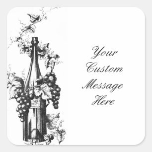 Adesivo Quadrado Do vintage garrafa 1873 de vinho com uvas e folhas