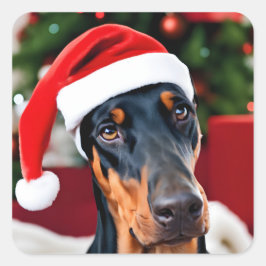 Adesivo Quadrado Doberman Christmas