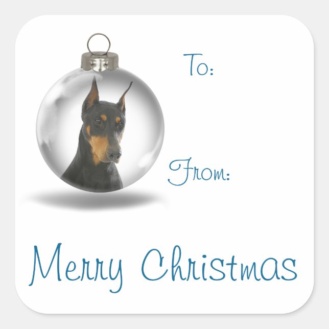 Adesivo Quadrado Doberman Christmas Gift Stickers (Frente)